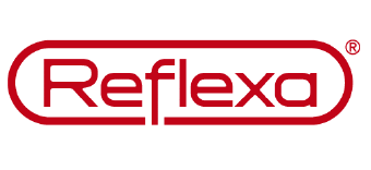 Das Reflexa Logo in rot mit abgerundeten Kanten und weißem Hintergrund